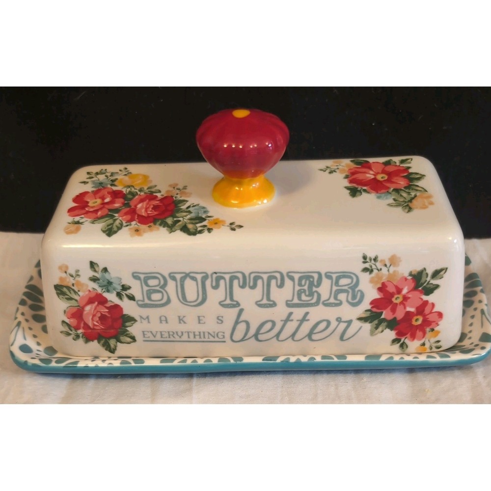 Pioneer Woman Floral Butter Makes Everything Better Covered Butter Dish Ceramic